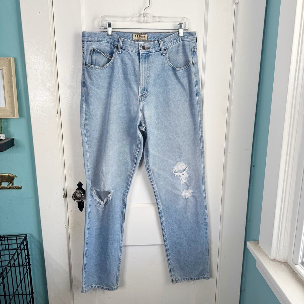 Vintage LL Bean 1990s Y2K Men’s Jeans Blown Out Knees Light Wash 36 x 34 VTG